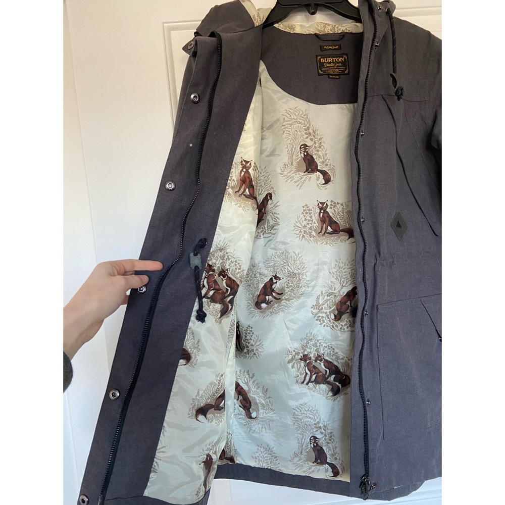 Burton Gray DryRide durable goods ski Jacket Coat with Fox Lining